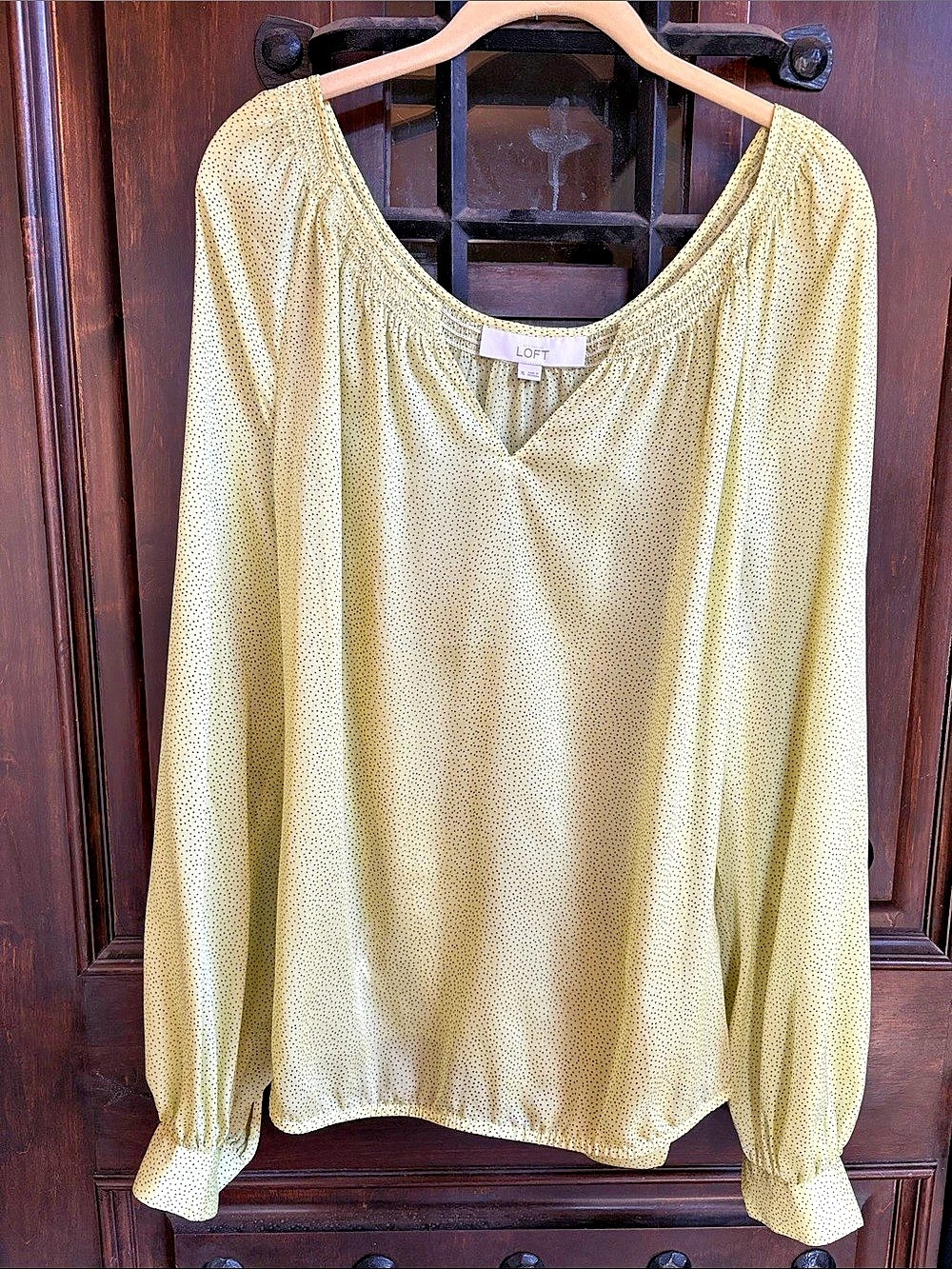 LOFT Polka Dot Blouse in Yellow & Black Size XL Like New